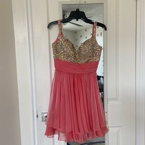 Just for Girls, La Femme Dress/coral with gems , just above knee